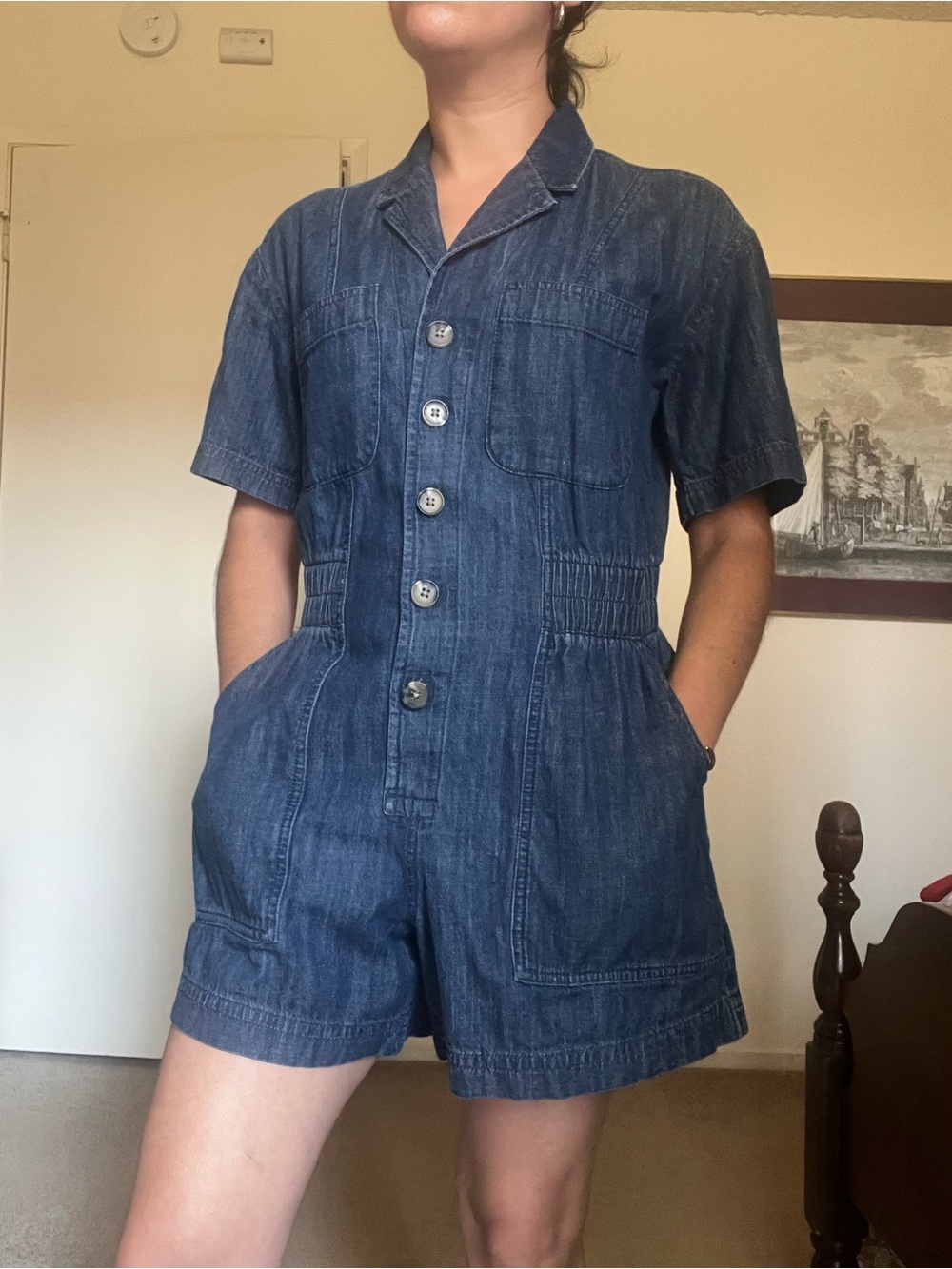 Women's Denim Short Jumpsuit - Blue